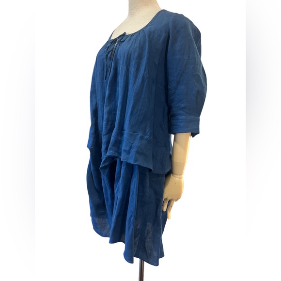 MORGANE LE FAY BLUE LINEN DRESS - Picture 6 of 7